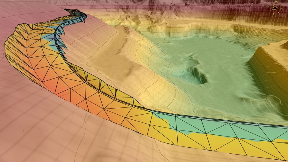 Haul road design with the required earthworks displayed as cut and fill.